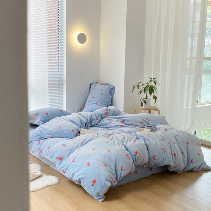 91家纺网 家纺一手货源 找家纺 昔可家纺  2021新款牛奶绒四件套第二组图 元气小小桔