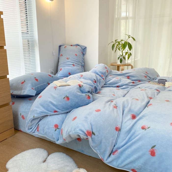 91家纺网 家纺一手货源 找家纺 昔可家纺  2021新款牛奶绒四件套第二组图 元气小小桔