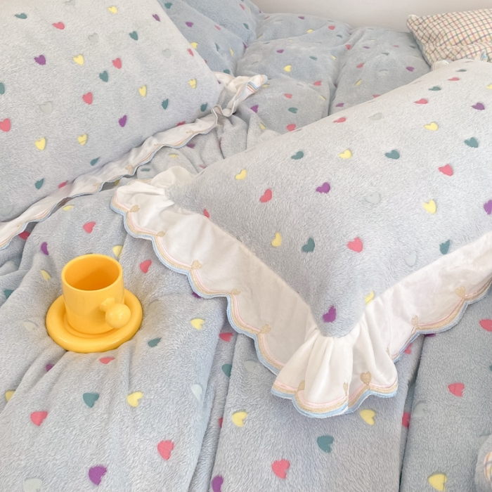 91家纺网 家纺一手货源 找家纺 昔可家纺 2021新款coco雪貂绒四件套 小爱心蓝