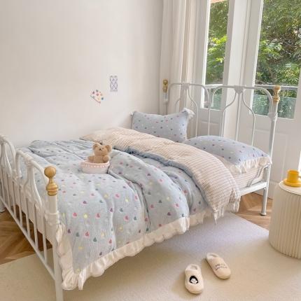 昔可家纺 2021新款coco雪貂绒四件套 小爱心蓝