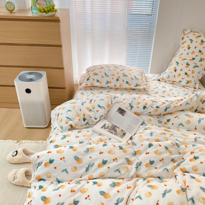 91家纺网 家纺一手货源 找家纺 昔可家纺  2021新款牛奶绒四件套第二组图 小金桔