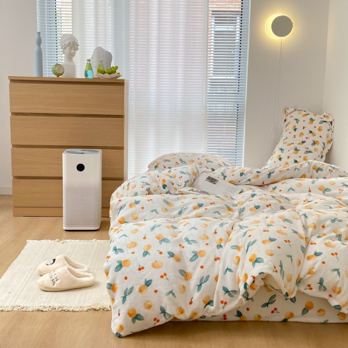 91家纺网 家纺一手货源 找家纺 昔可家纺  2021新款牛奶绒四件套第二组图 小金桔