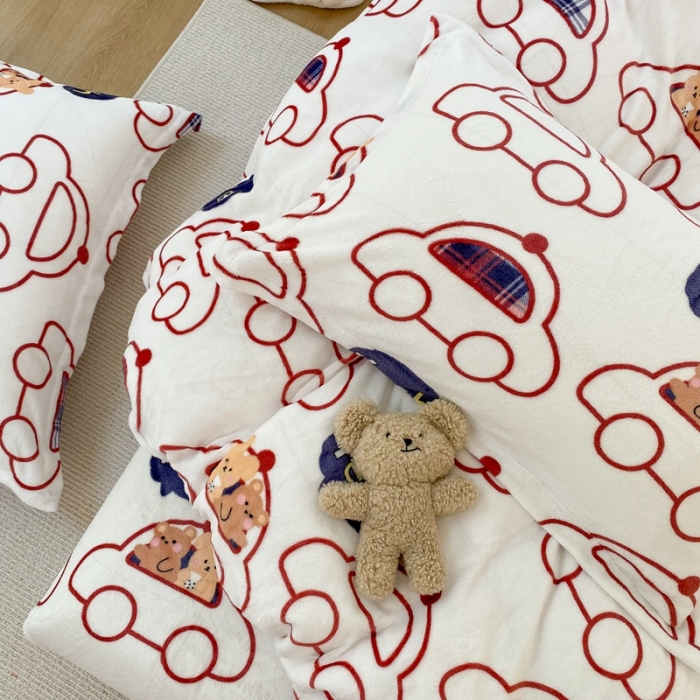 91家纺网 家纺一手货源 找家纺 昔可家纺  2021新款牛奶绒四件套第二组图 小熊汽车