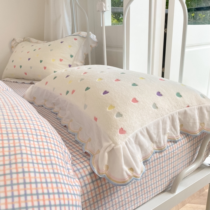 91家纺网 家纺一手货源 找家纺 昔可家纺 2021新款coco雪貂绒四件套 小爱心米白