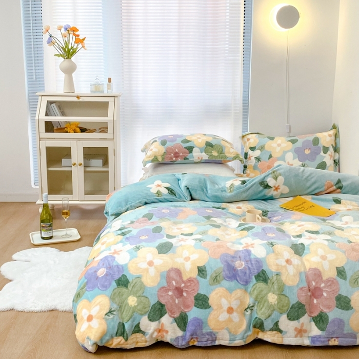 91家纺网 家纺一手货源 找家纺 昔可家纺  2021新款牛奶绒四件套第二组图 油画花园