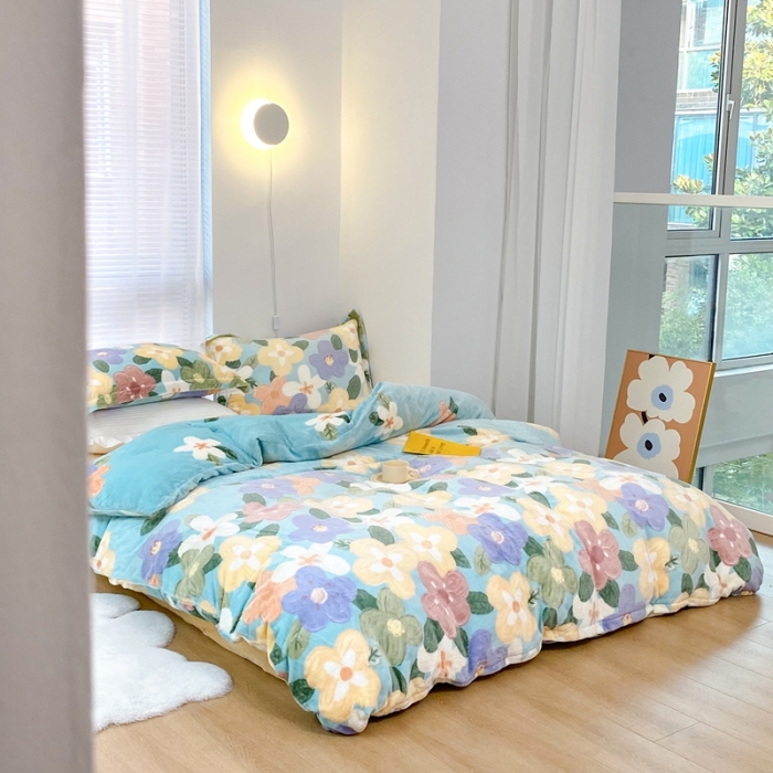 91家纺网 家纺一手货源 找家纺 昔可家纺  2021新款牛奶绒四件套第二组图 油画花园