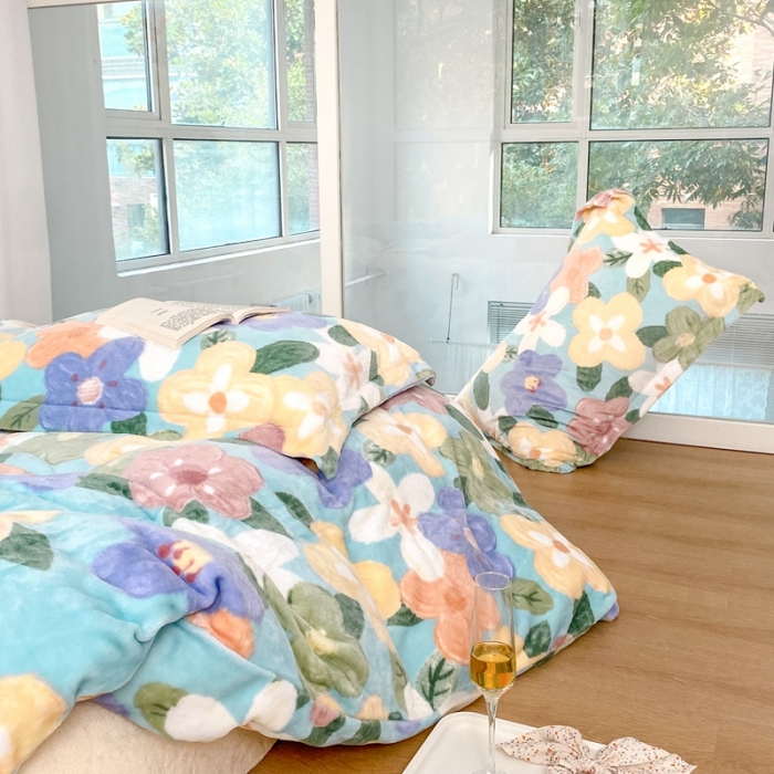 91家纺网 家纺一手货源 找家纺 昔可家纺  2021新款牛奶绒四件套第二组图 油画花园