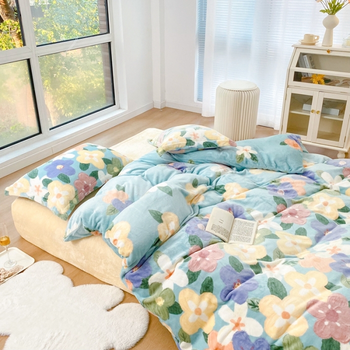 91家纺网 家纺一手货源 找家纺 昔可家纺  2021新款牛奶绒四件套第二组图 油画花园