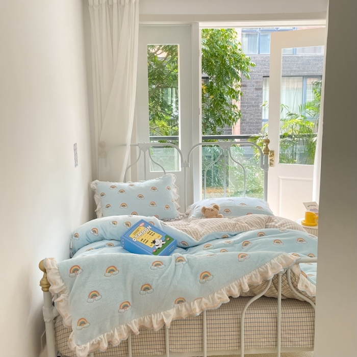 91家纺网 家纺一手货源 找家纺 昔可家纺 2021新款coco雪貂绒四件套 小彩虹蓝