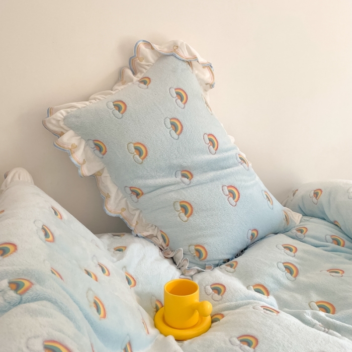 91家纺网 家纺一手货源 找家纺 昔可家纺 2021新款coco雪貂绒四件套 小彩虹蓝