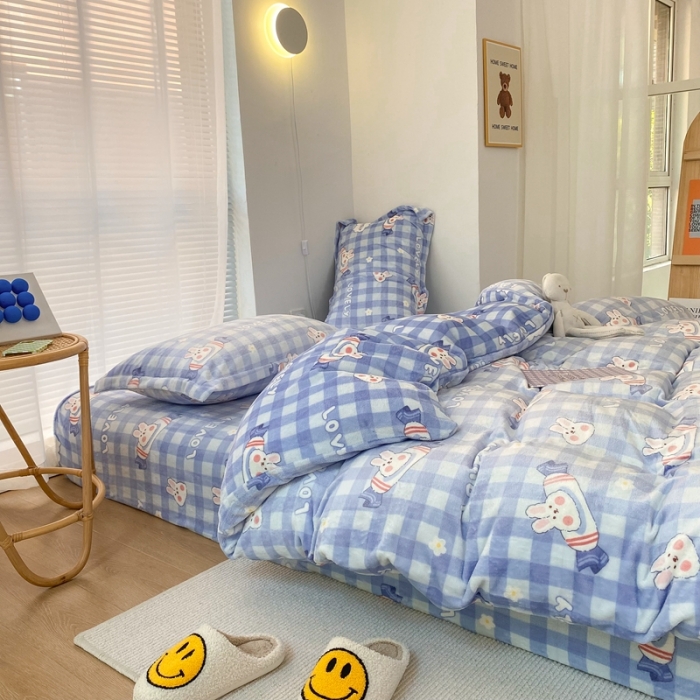 91家纺网 家纺一手货源 找家纺 昔可家纺  2021新款牛奶绒四件套第二组图 兔兔奶糖