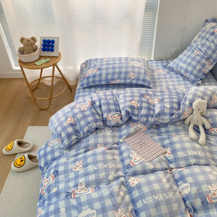 91家纺网 家纺一手货源 找家纺 昔可家纺  2021新款牛奶绒四件套第二组图 兔兔奶糖