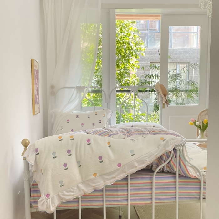 91家纺网 家纺一手货源 找家纺 昔可家纺 2021新款coco雪貂绒四件套 小郁金香白