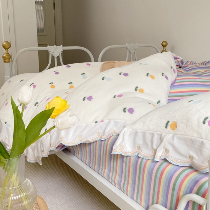 91家纺网 家纺一手货源 找家纺 昔可家纺 2021新款coco雪貂绒四件套 小郁金香白