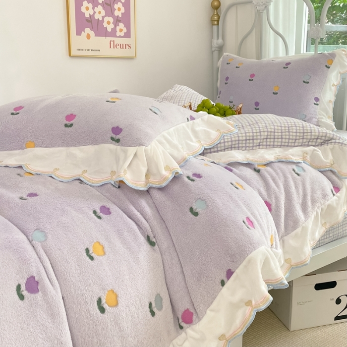 91家纺网 家纺一手货源 找家纺 昔可家纺 2021新款coco雪貂绒四件套 小郁金香紫