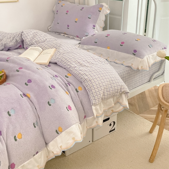 91家纺网 家纺一手货源 找家纺 昔可家纺 2021新款coco雪貂绒四件套 小郁金香紫