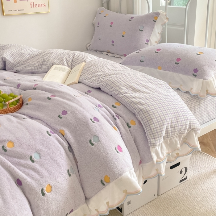 91家纺网 家纺一手货源 找家纺 昔可家纺 2021新款coco雪貂绒四件套 小郁金香紫