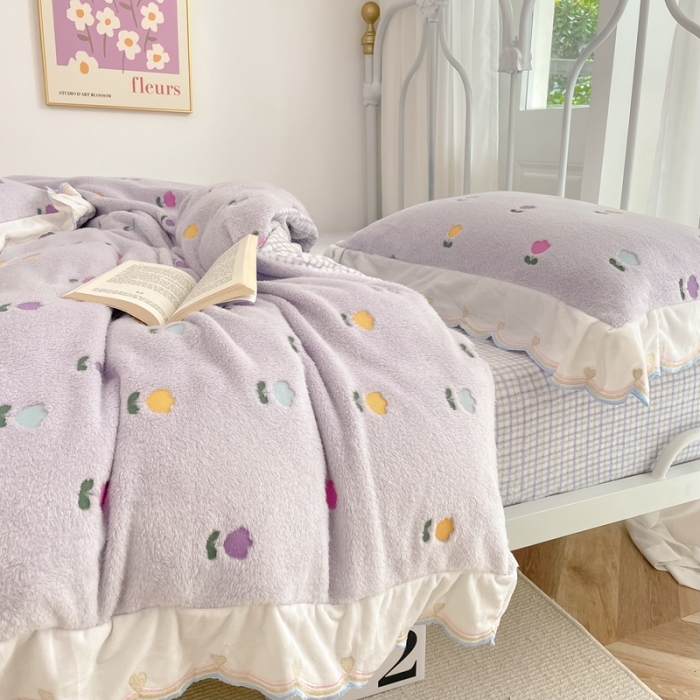 91家纺网 家纺一手货源 找家纺 昔可家纺 2021新款coco雪貂绒四件套 小郁金香紫