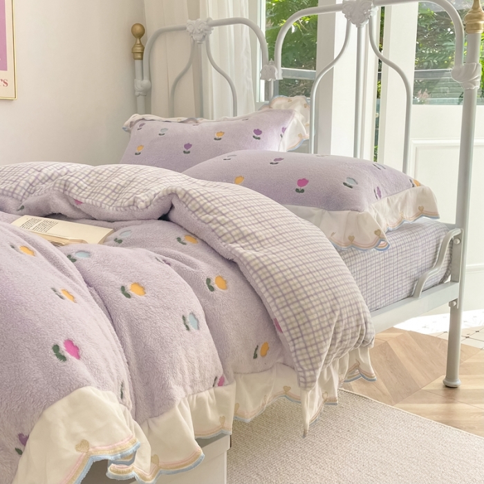 91家纺网 家纺一手货源 找家纺 昔可家纺 2021新款coco雪貂绒四件套 小郁金香紫