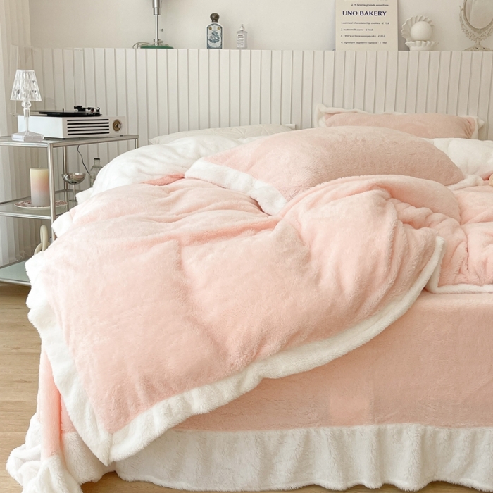 91家纺网 家纺一手货源 找家纺 （总）昔可家纺 2021新款泰迪绒马卡龙色四件套