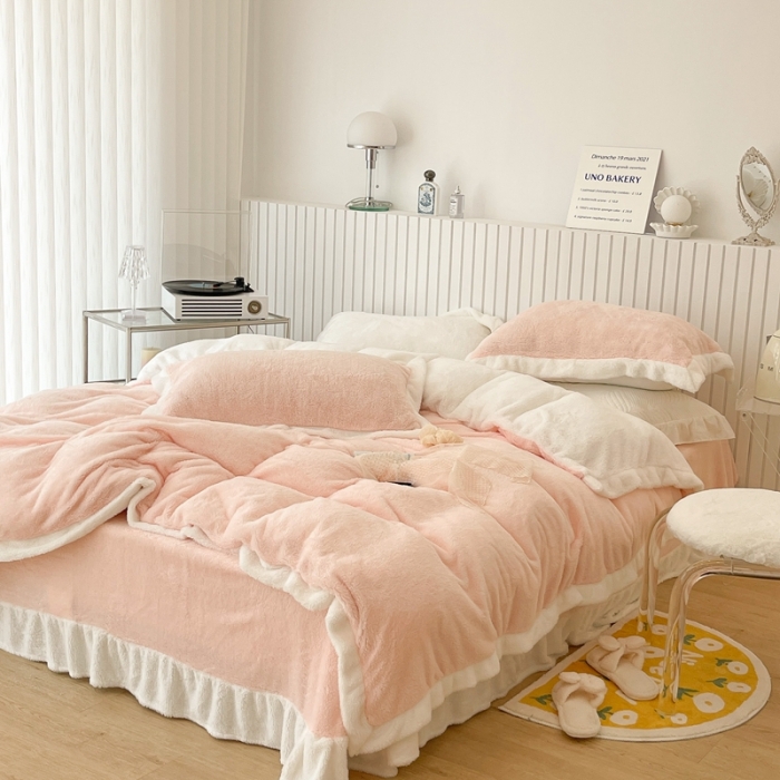 91家纺网 家纺一手货源 找家纺 （总）昔可家纺 2021新款泰迪绒马卡龙色四件套