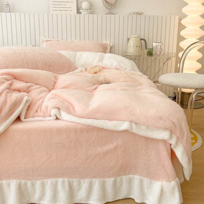 91家纺网 家纺一手货源 找家纺 （总）昔可家纺 2021新款泰迪绒马卡龙色四件套