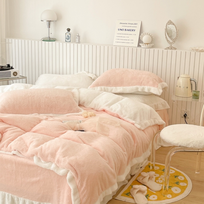 91家纺网 家纺一手货源 找家纺 （总）昔可家纺 2021新款泰迪绒马卡龙色四件套