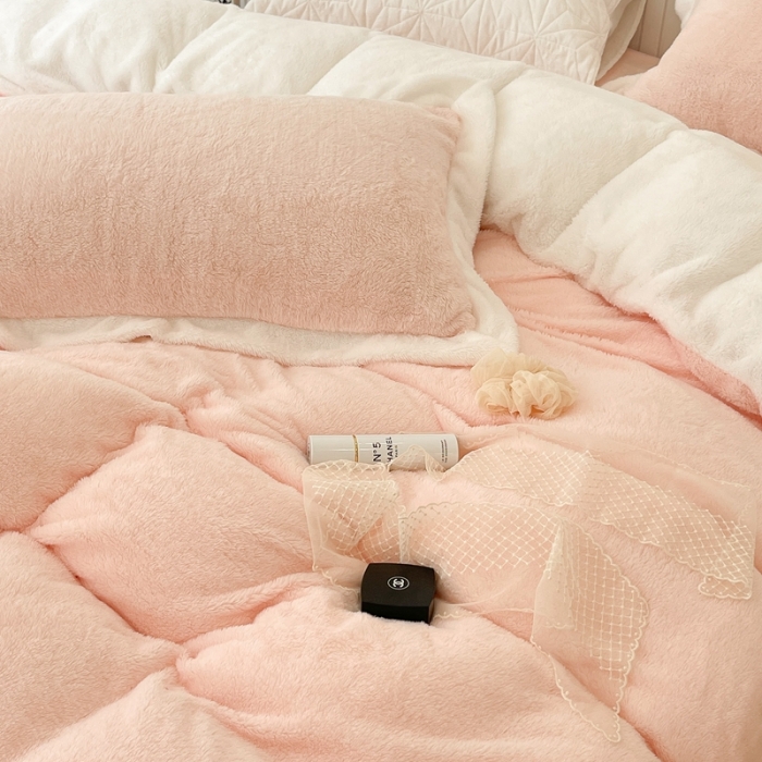 91家纺网 家纺一手货源 找家纺 （总）昔可家纺 2021新款泰迪绒马卡龙色四件套