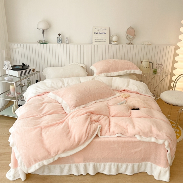 91家纺网 家纺一手货源 找家纺 （总）昔可家纺 2021新款泰迪绒马卡龙色四件套