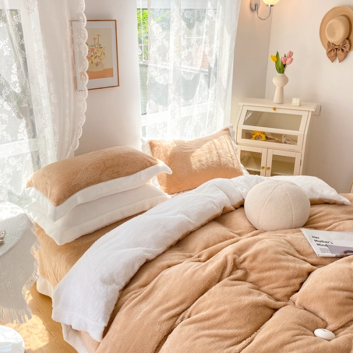 91家纺网 家纺一手货源 找家纺 （总）昔可家纺 2021新款泰迪绒马卡龙色四件套