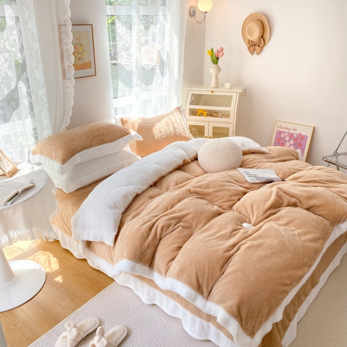 91家纺网 家纺一手货源 找家纺 （总）昔可家纺 2021新款泰迪绒马卡龙色四件套