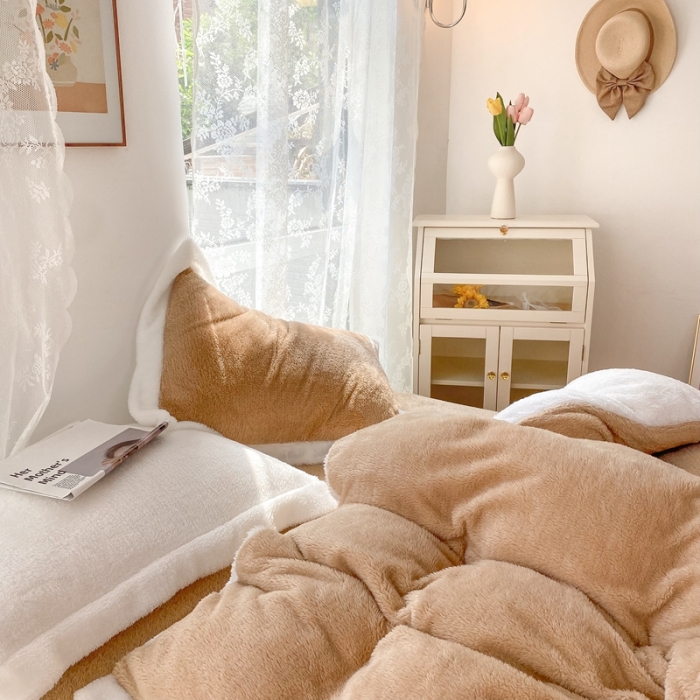 91家纺网 家纺一手货源 找家纺 （总）昔可家纺 2021新款泰迪绒马卡龙色四件套