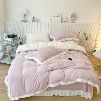 91家纺网 家纺一手货源 找家纺 昔可家纺 2021新款泰迪绒马卡龙色四件套 丁香紫