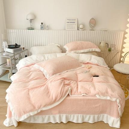 昔可家纺 2021新款泰迪绒马卡龙色四件套 蜜桃粉