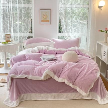 昔可家纺 2021新款泰迪绒马卡龙色四件套丁香紫