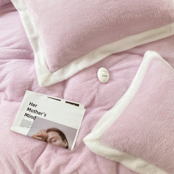 91家纺网 家纺一手货源 找家纺 昔可家纺 2021新款泰迪绒马卡龙色四件套丁香紫