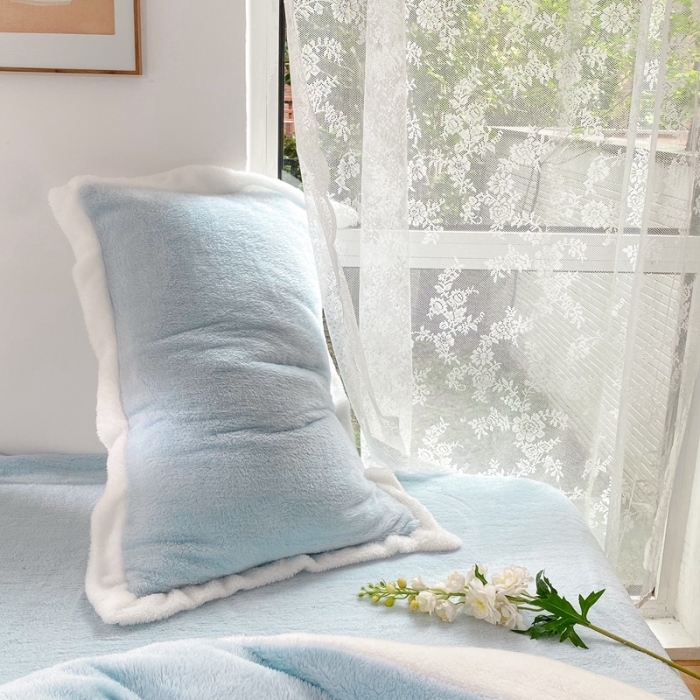 91家纺网 家纺一手货源 找家纺 昔可家纺 2021新款泰迪绒马卡龙色四件套海盐蓝