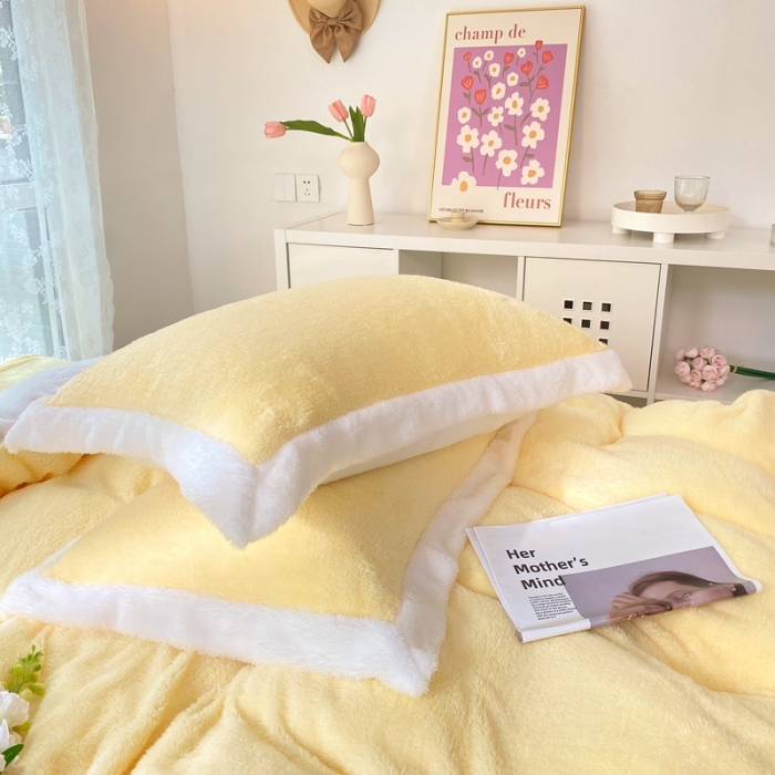 91家纺网 家纺一手货源 找家纺 昔可家纺 2021新款泰迪绒马卡龙色四件套奶酪黄