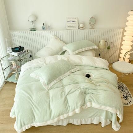 昔可家纺 2021新款泰迪绒马卡龙色四件套 牛油果绿