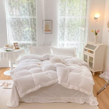 91家纺网 家纺一手货源 找家纺 昔可家纺 2021新款泰迪绒马卡龙色四件套奶香白