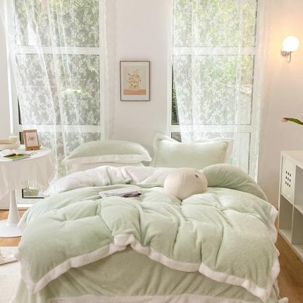 昔可家纺 2021新款泰迪绒马卡龙色四件套牛油果绿