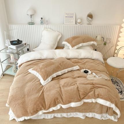昔可家纺 2021新款泰迪绒马卡龙色四件套 沙茶驼