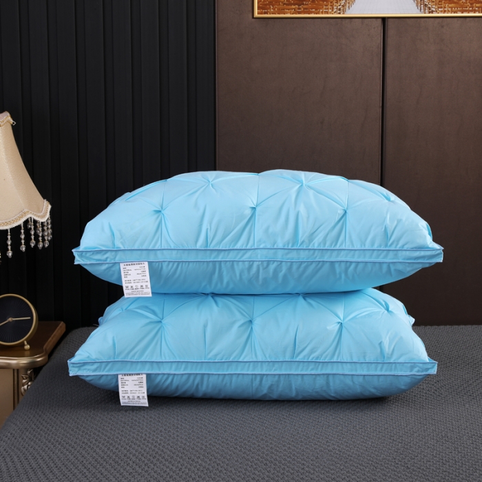 91家纺网 家纺一手货源 找家纺 羽仙子2023新品爆款全棉扭花工艺羽绒枕鹅绒枕头枕芯 蓝色