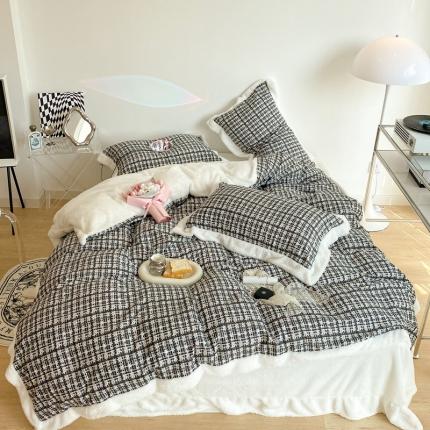 91家纺网 家纺一手货源 找家纺 昔可家纺  2021新款小香香风棉加泰迪绒四件套 香香黑