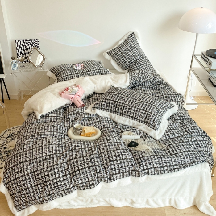 91家纺网 家纺一手货源 找家纺 昔可家纺  2021新款小香香风棉加泰迪绒四件套 香香黑