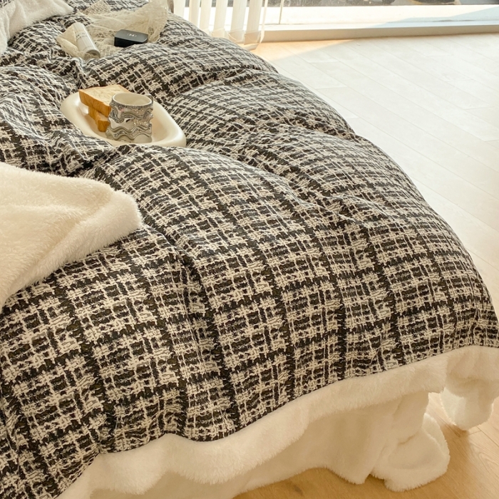 91家纺网 家纺一手货源 找家纺 昔可家纺  2021新款小香香风棉加泰迪绒四件套 香香黑