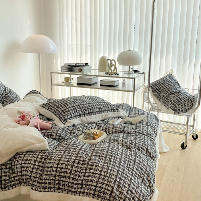 91家纺网 家纺一手货源 找家纺 昔可家纺  2021新款小香香风棉加泰迪绒四件套 香香黑