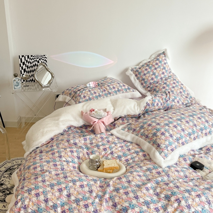 91家纺网 家纺一手货源 找家纺 昔可家纺  2021新款小香香风棉加泰迪绒四件套 香香紫