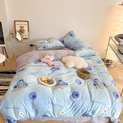 91家纺网 家纺一手货源 找家纺 昔可家纺 2021新款小包边牛奶绒四件套蓝莓泡泡
