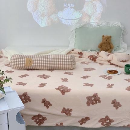 昔可家纺 2021新款牛奶羊羔绒印花毛毯 泰迪比熊